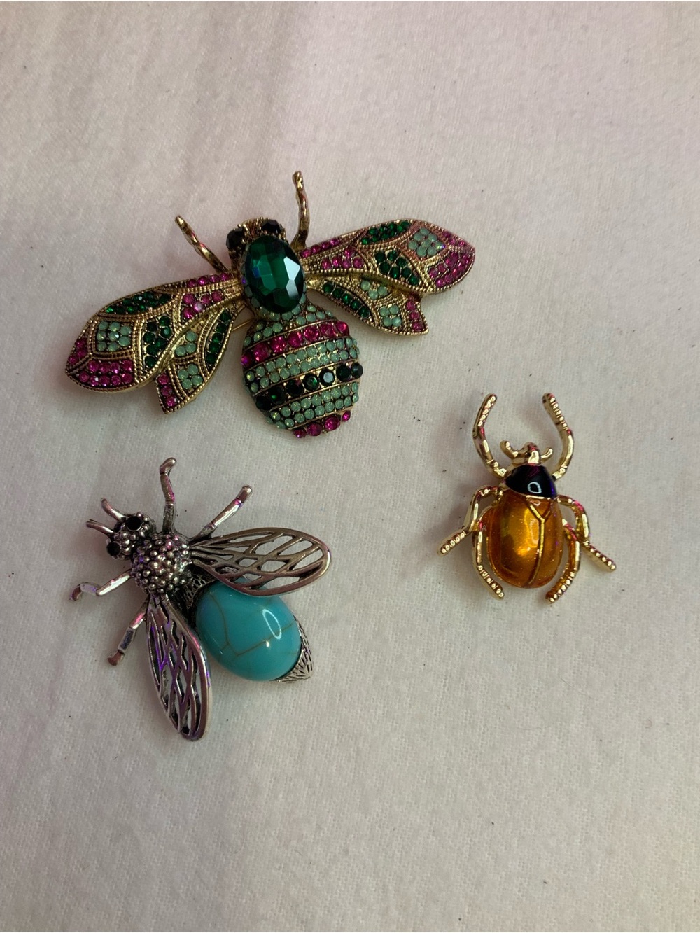Awesome Insect Brooch Trio - Multicolor Bee & Beetle Brooches (Y-15)